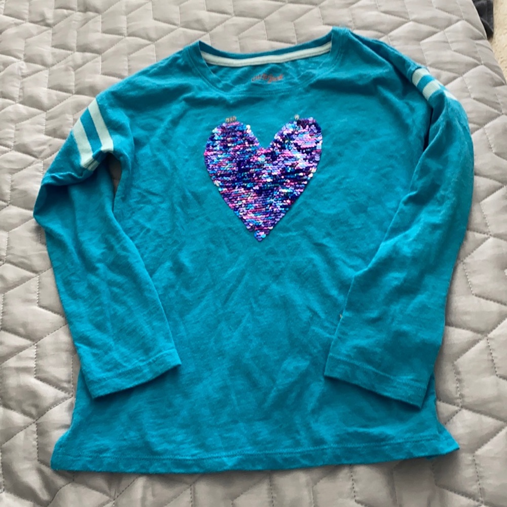 Long heart sleeve tee reversible sequins
